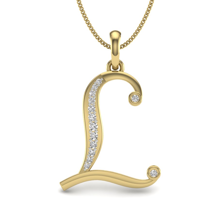 L -10K Gold and 0.10 Carat F Color VS Clarity Initial Pendant